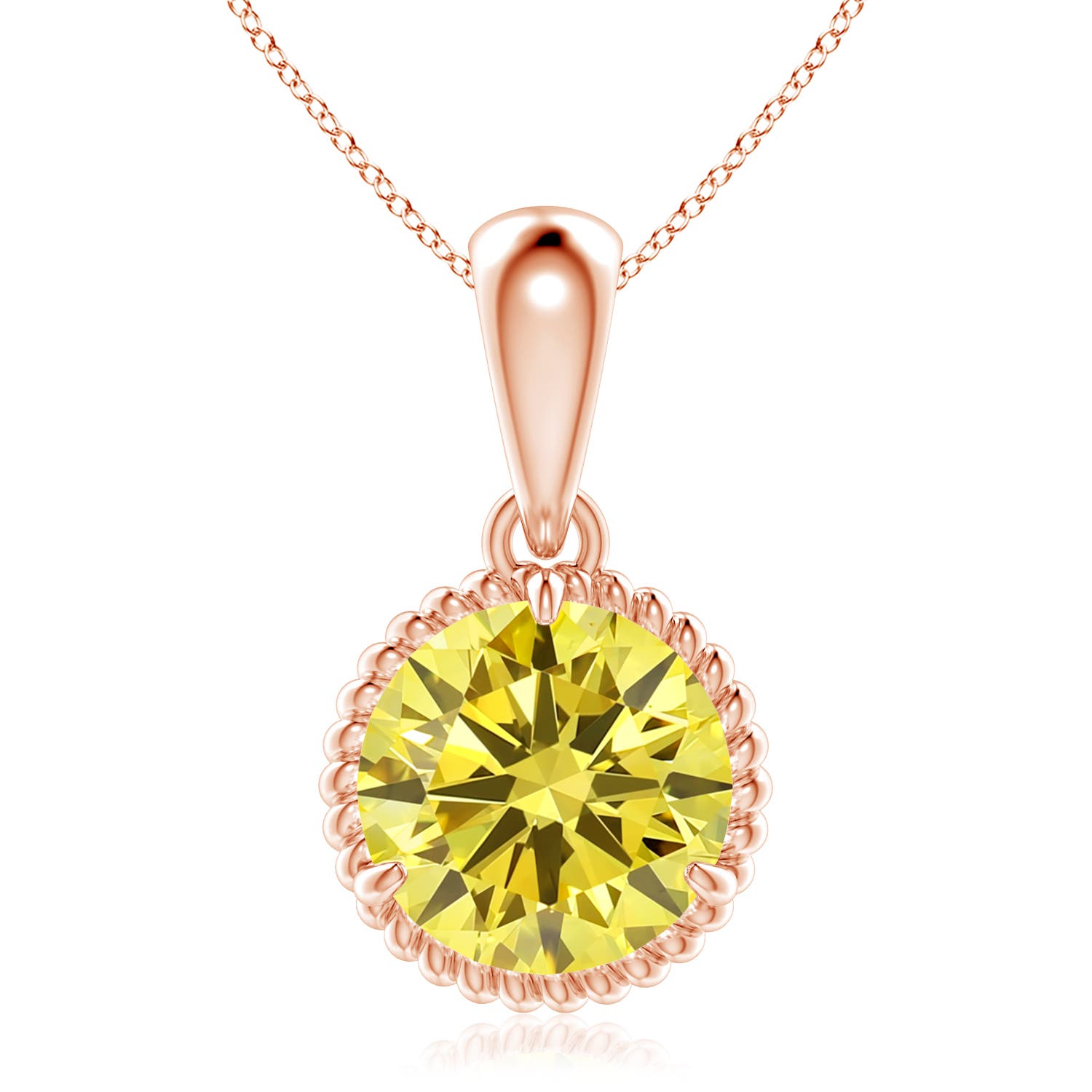 Angara 3.0 CTW Rope-Framed Claw-Set Fancy Intense Yellow Diamond Solitaire Pendant in 18K Rose Gold