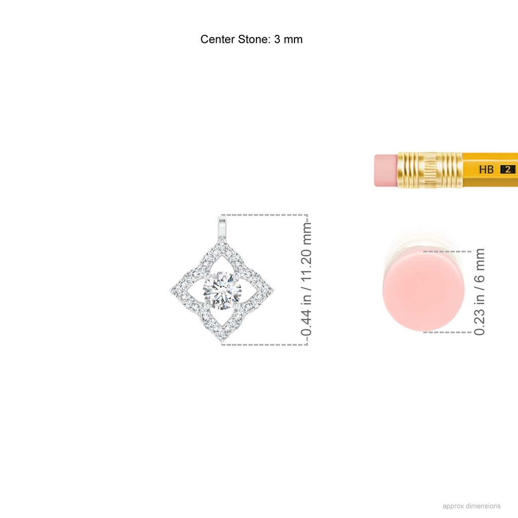 3mm GVS2 Vintage Inspired Diamond Clover Pendant in White Gold Ruler