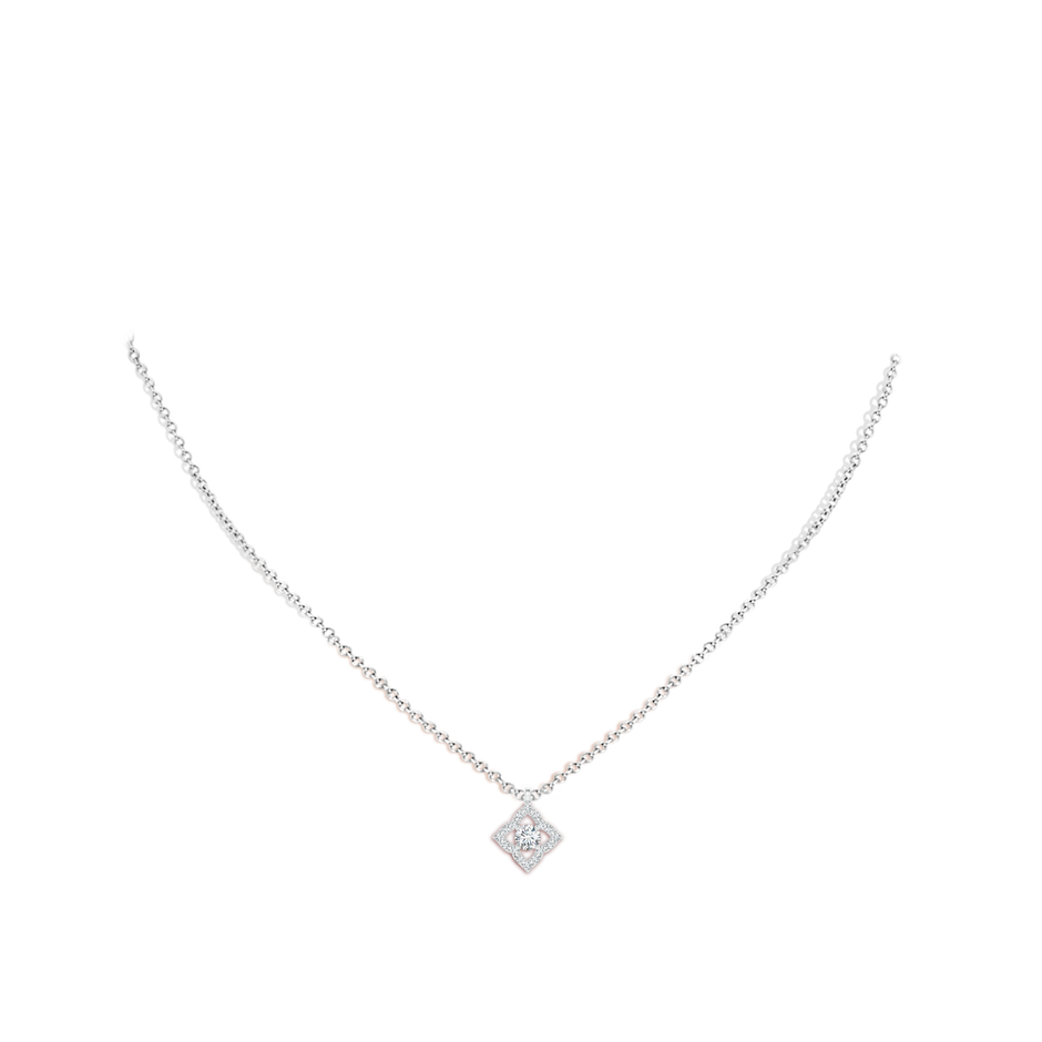 3mm GVS2 Vintage Inspired Diamond Clover Pendant in White Gold body-neck