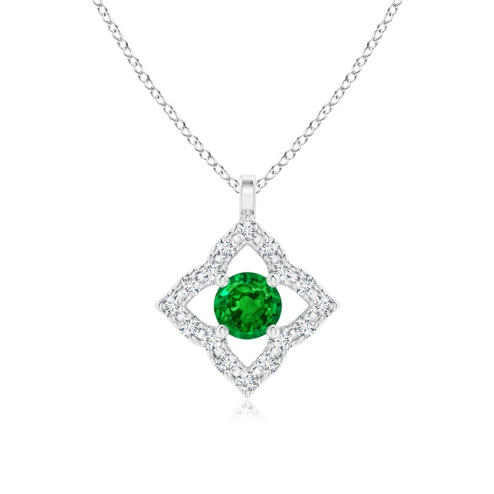 3mm AAAA Vintage Inspired Emerald Clover Pendant in White Gold