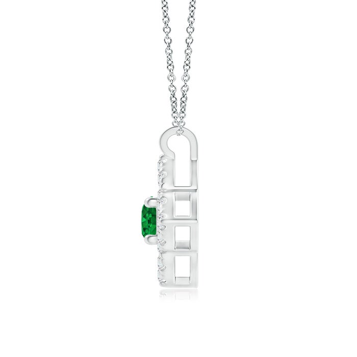 3mm AAAA Vintage Inspired Emerald Clover Pendant in White Gold - side 1