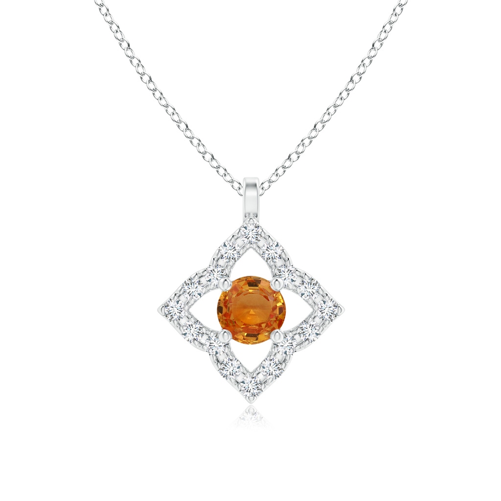 3mm AAA Vintage Inspired Orange Sapphire Clover Pendant in White Gold