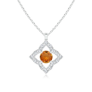 3mm AAA Vintage Inspired Orange Sapphire Clover Pendant in White Gold