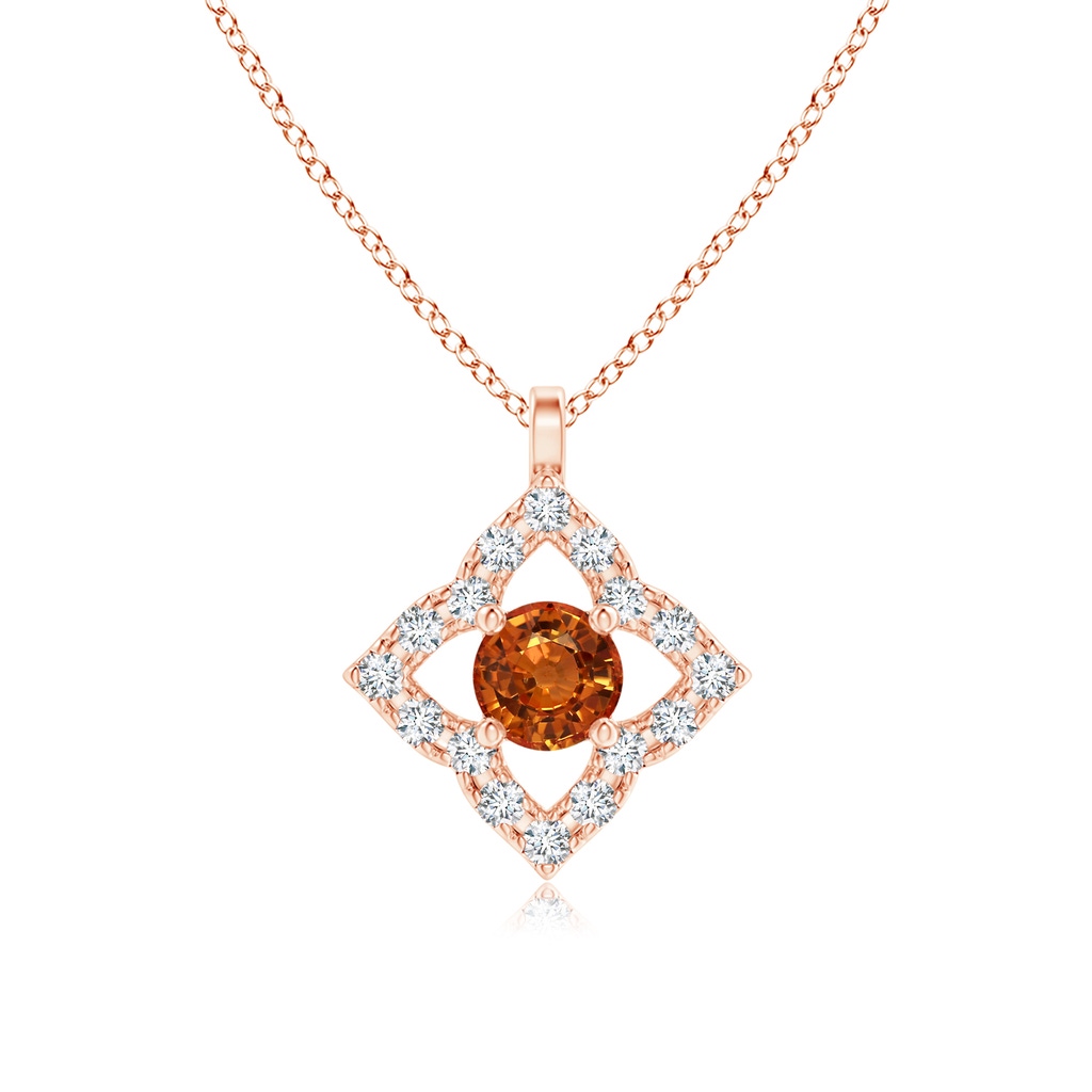 3mm AAAA Vintage Inspired Orange Sapphire Clover Pendant in Rose Gold