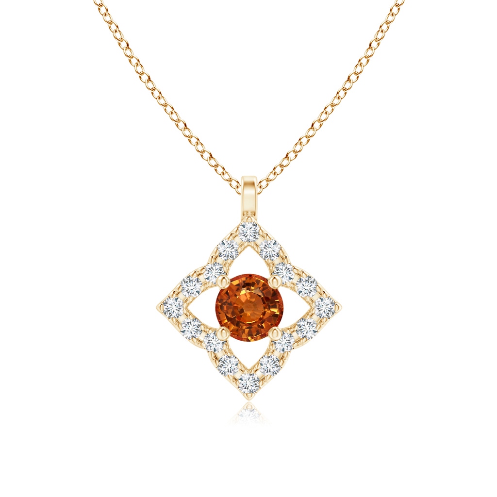 3mm AAAA Vintage Inspired Orange Sapphire Clover Pendant in Yellow Gold