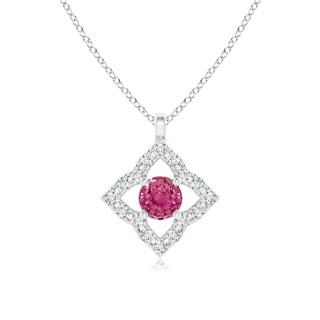 3mm AAAA Vintage Inspired Pink Sapphire Clover Pendant in White Gold