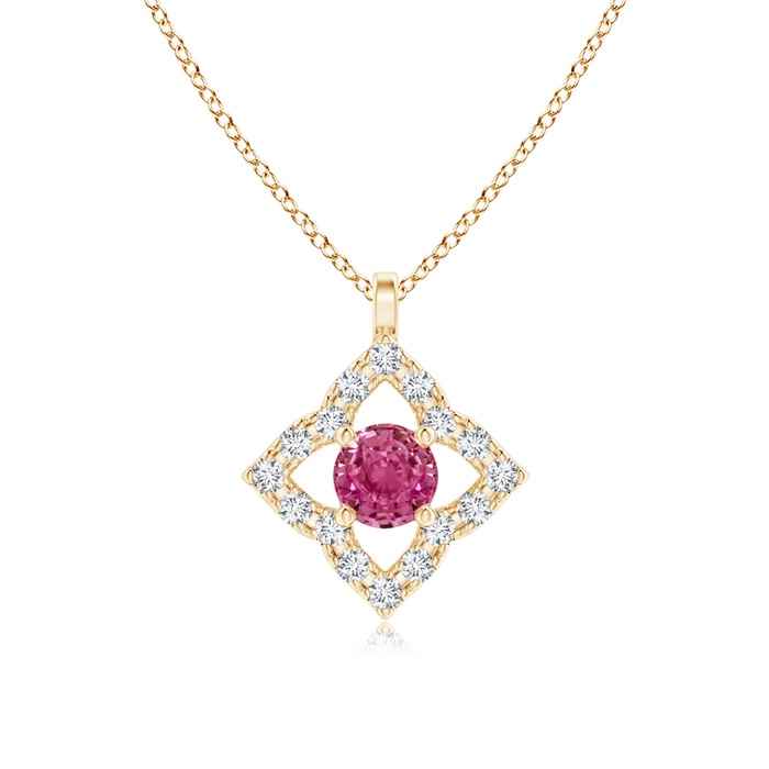 3mm AAAA Vintage Inspired Pink Sapphire Clover Pendant in Yellow Gold