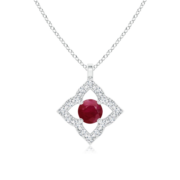 3mm A Vintage Inspired Ruby Clover Pendant in White Gold 