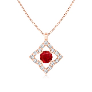 3mm AAA Vintage Inspired Ruby Clover Pendant in Rose Gold