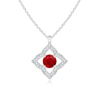 3mm AAA Vintage Inspired Ruby Clover Pendant in White Gold