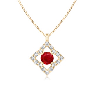 3mm AAA Vintage Inspired Ruby Clover Pendant in Yellow Gold