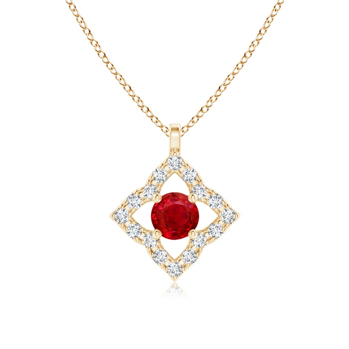 3mm AAA Vintage Inspired Ruby Clover Pendant in Yellow Gold 