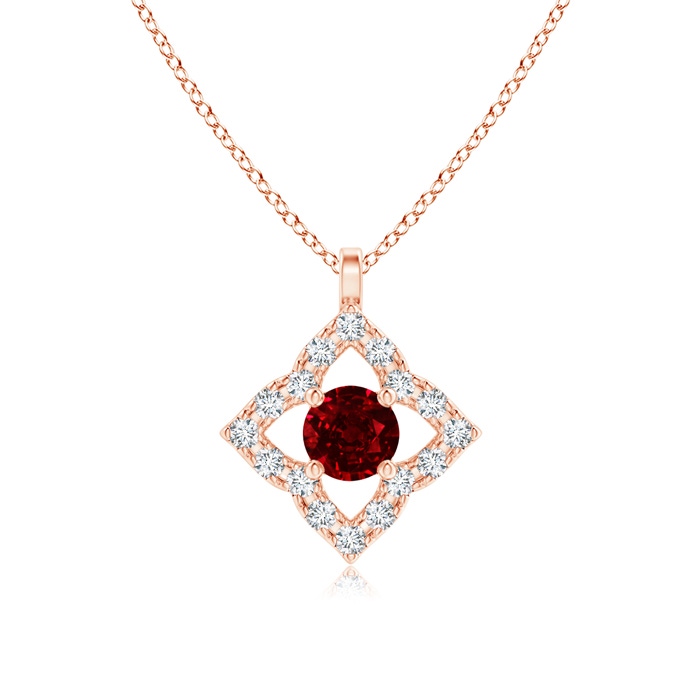 3mm AAAA Vintage Inspired Ruby Clover Pendant in Rose Gold