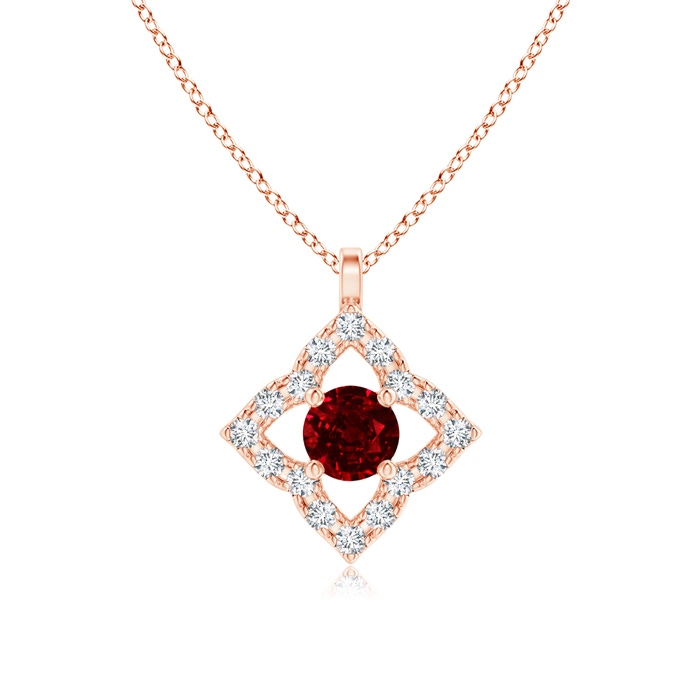 3mm AAAA Vintage Inspired Ruby Clover Pendant in Rose Gold 