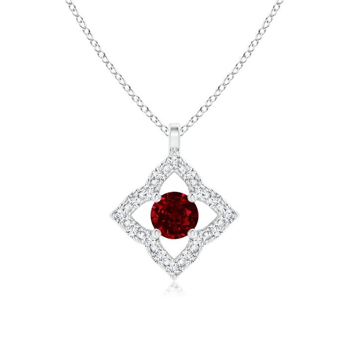 3mm AAAA Vintage Inspired Ruby Clover Pendant in White Gold 