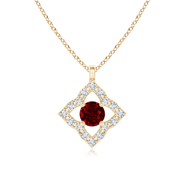 3mm AAAA Vintage Inspired Ruby Clover Pendant in Yellow Gold