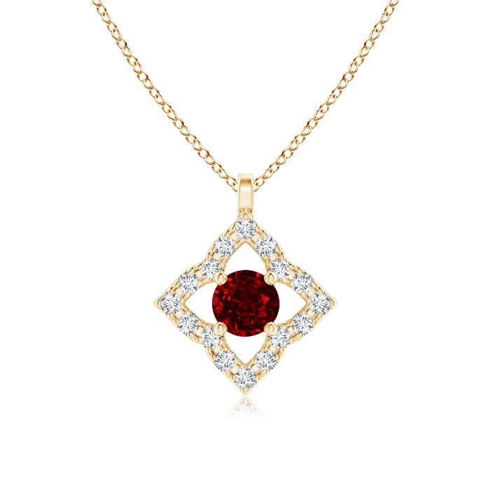 3mm AAAA Vintage Inspired Ruby Clover Pendant in Yellow Gold 