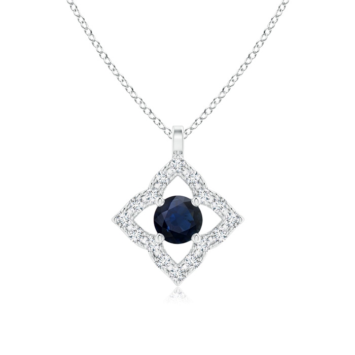 3mm A Vintage Inspired Blue Sapphire Clover Pendant in White Gold 