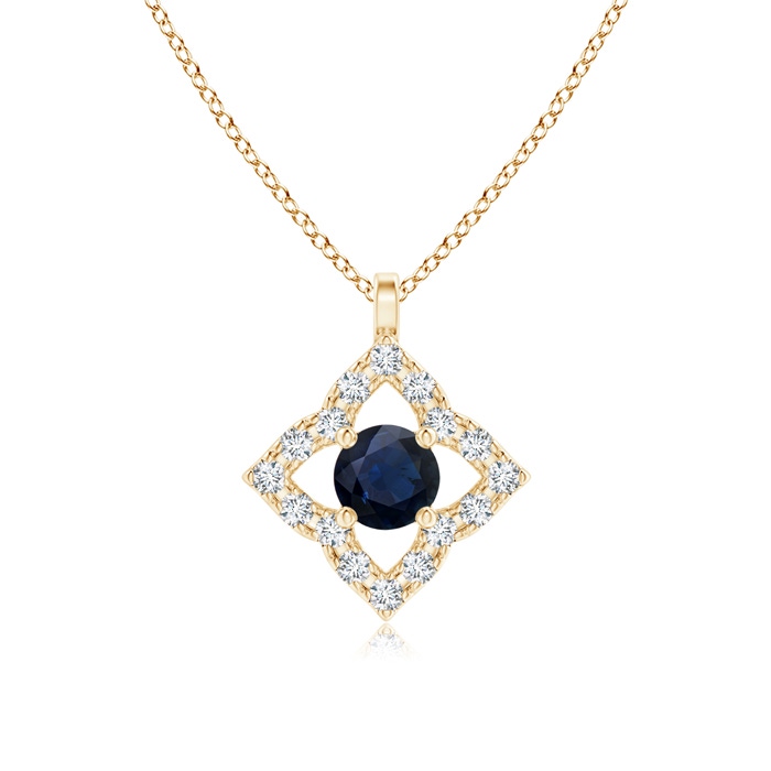 3mm A Vintage Inspired Blue Sapphire Clover Pendant in Yellow Gold 