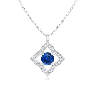 3mm AAA Vintage Inspired Blue Sapphire Clover Pendant in White Gold