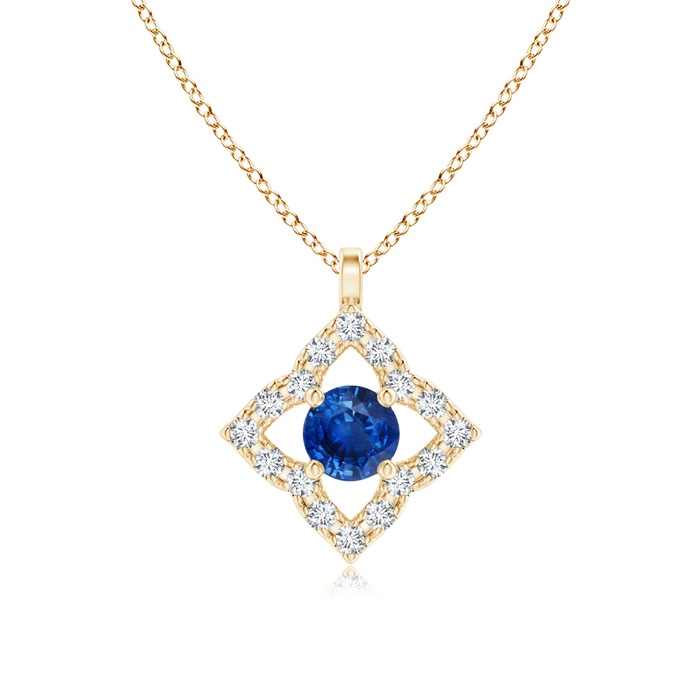 3mm AAA Vintage Inspired Blue Sapphire Clover Pendant in Yellow Gold 
