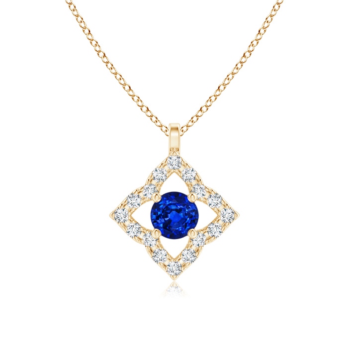 3mm AAAA Vintage Inspired Blue Sapphire Clover Pendant in Yellow Gold