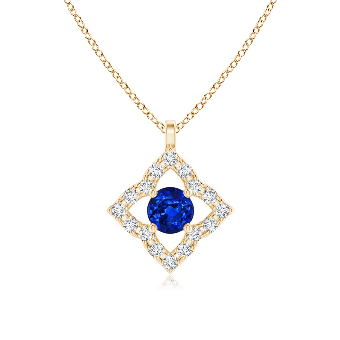 3mm AAAA Vintage Inspired Blue Sapphire Clover Pendant in Yellow Gold 