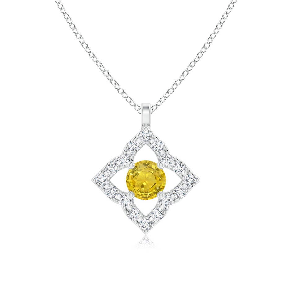 3mm AAA Vintage Inspired Yellow Sapphire Clover Pendant in White Gold 