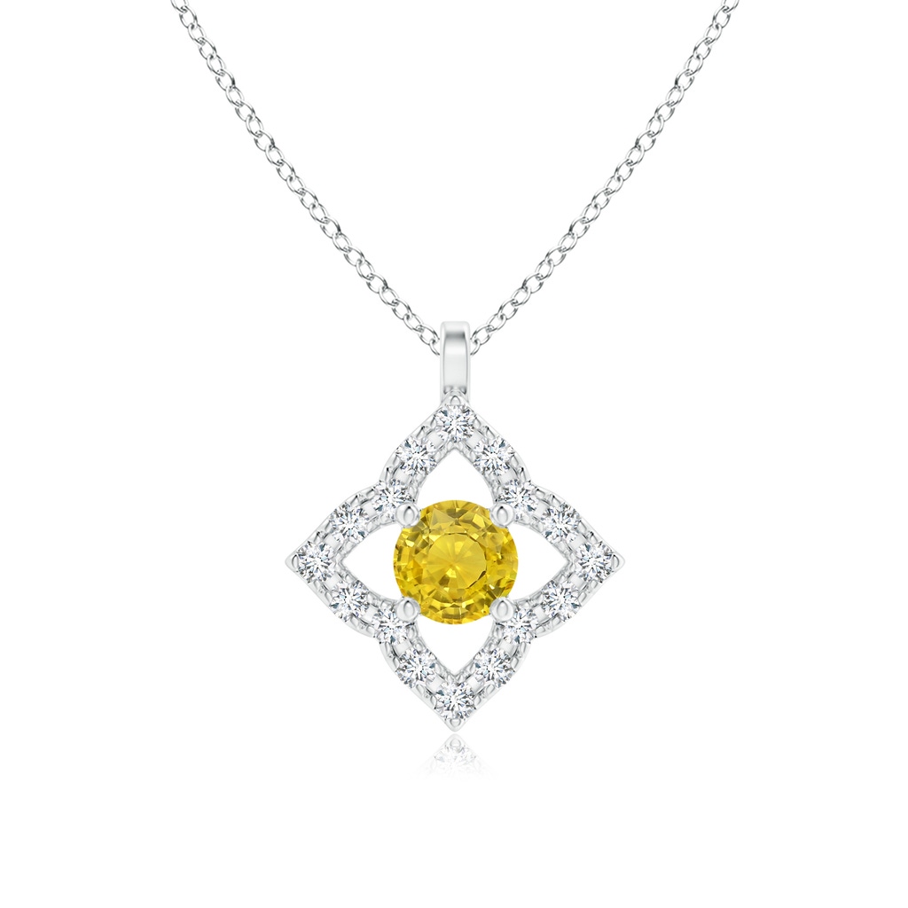 3mm AAA Vintage Inspired Yellow Sapphire Clover Pendant in White Gold