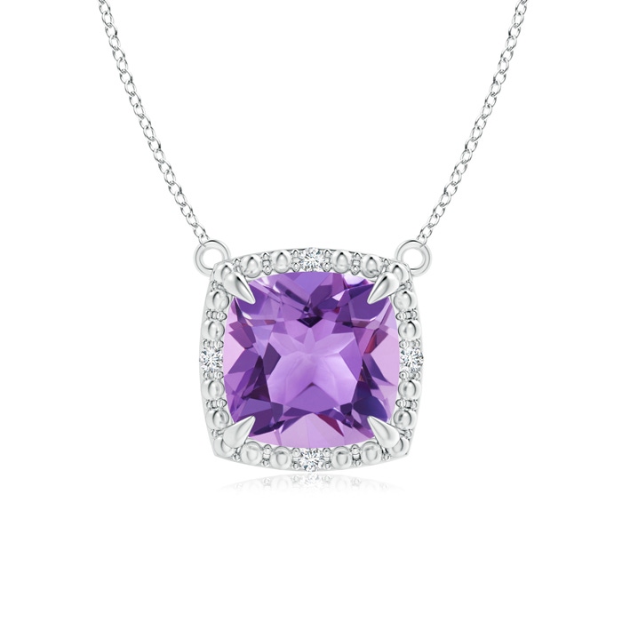 7mm A Claw-Set Cushion Amethyst Beaded Halo Necklace in S999 Silver 