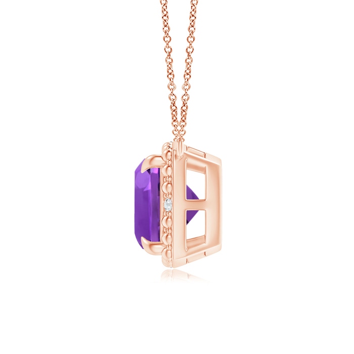 7mm AAAA Claw-Set Cushion Amethyst Beaded Halo Necklace in Rose Gold product image