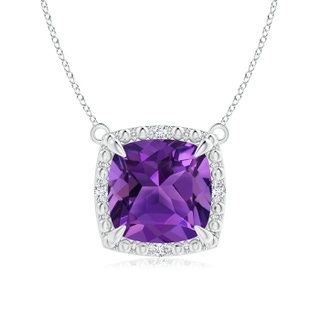 8mm AAAA Claw-Set Cushion Amethyst Beaded Halo Necklace in S999 Silver