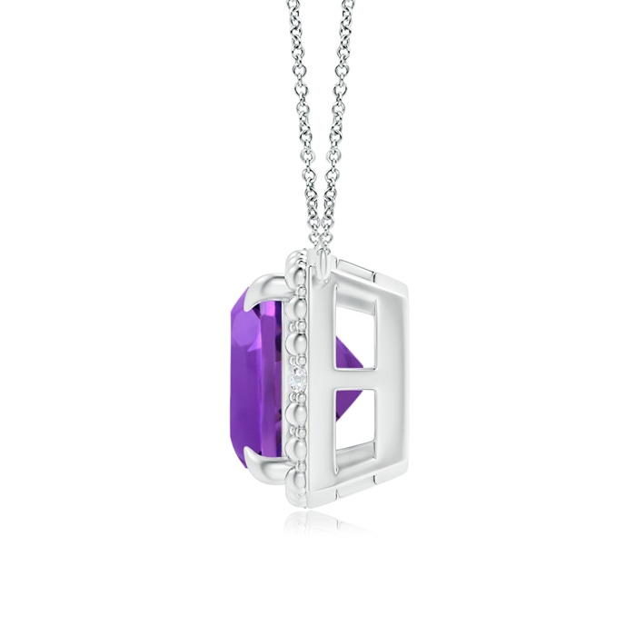 8mm AAAA Claw-Set Cushion Amethyst Beaded Halo Necklace in White Gold product image