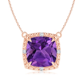 9mm AAAA Claw-Set Cushion Amethyst Beaded Halo Necklace in Rose Gold