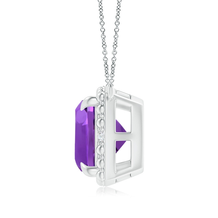 9mm AAAA Claw-Set Cushion Amethyst Beaded Halo Necklace in White Gold product image