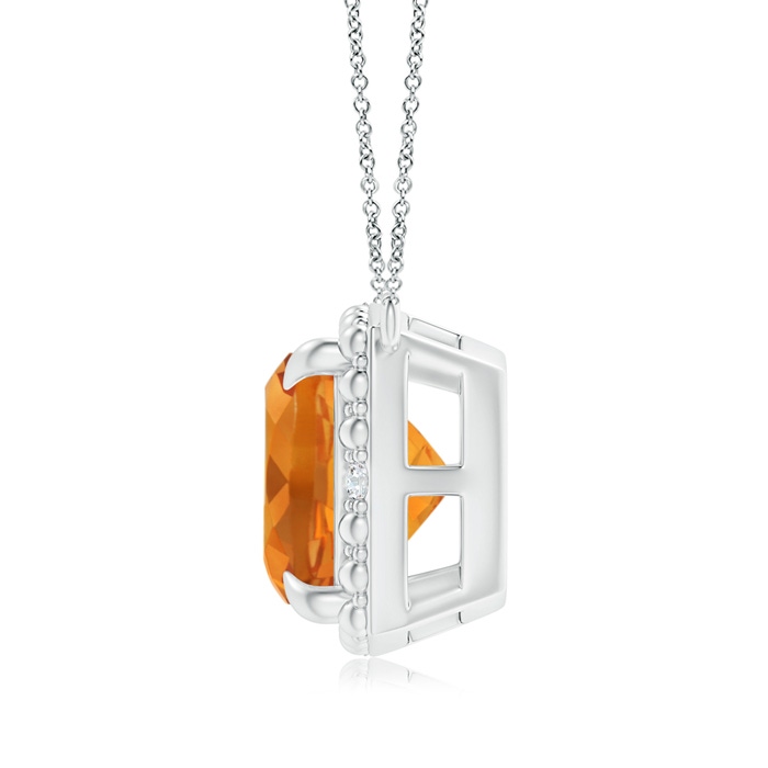 9mm AAA Claw-Set Cushion Citrine Beaded Halo Necklace in White Gold product image