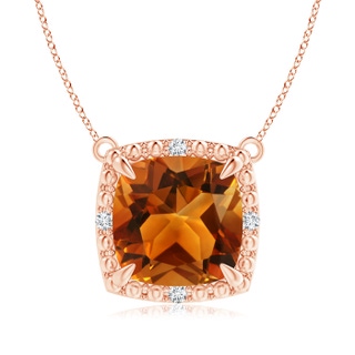 9mm AAAA Claw-Set Cushion Citrine Beaded Halo Necklace in Rose Gold