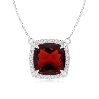 8mm AAA Claw-Set Cushion Garnet Beaded Halo Necklace in White Gold