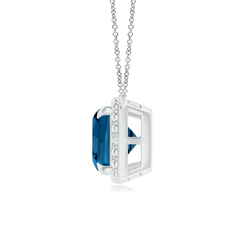 7mm AAA Claw-Set Cushion London Blue Topaz Beaded Halo Necklace in White Gold Product Image