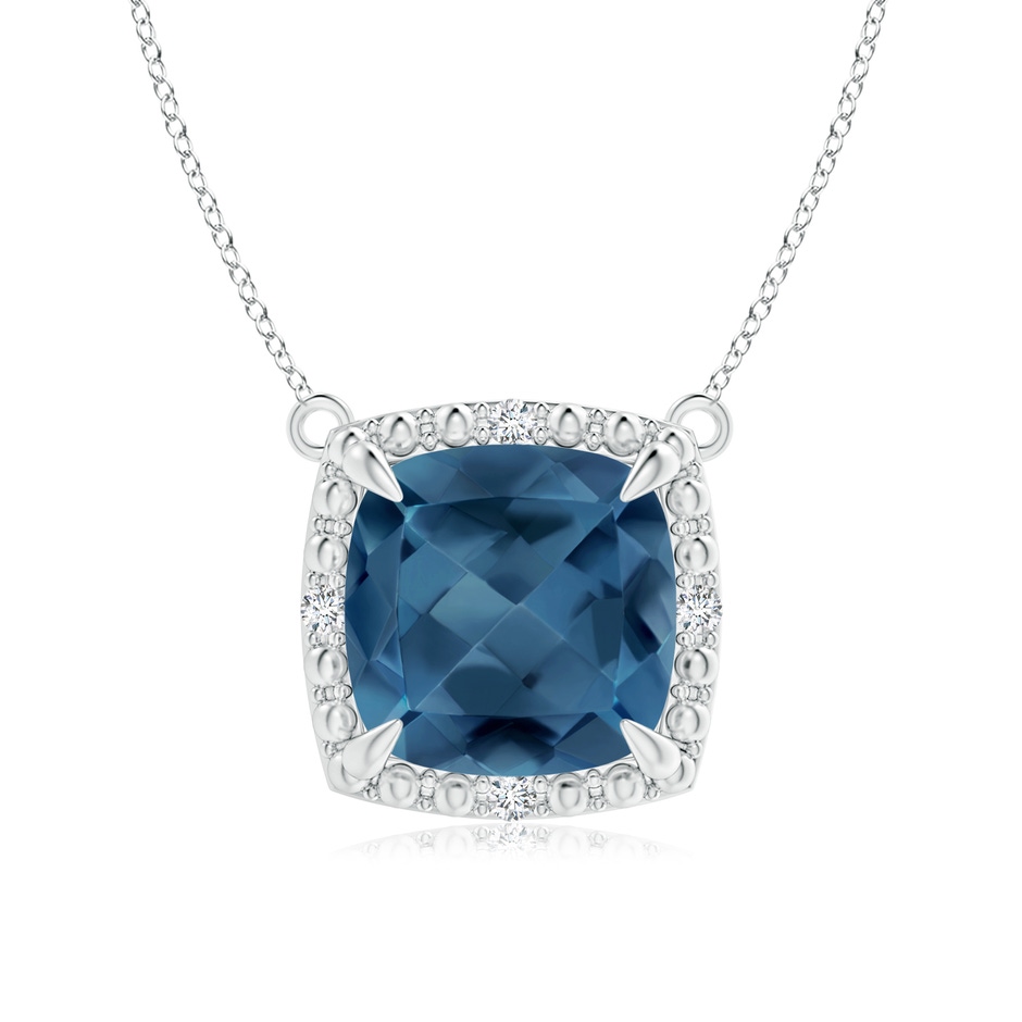 8mm A Claw-Set Cushion London Blue Topaz Beaded Halo Necklace in S999 Silver 