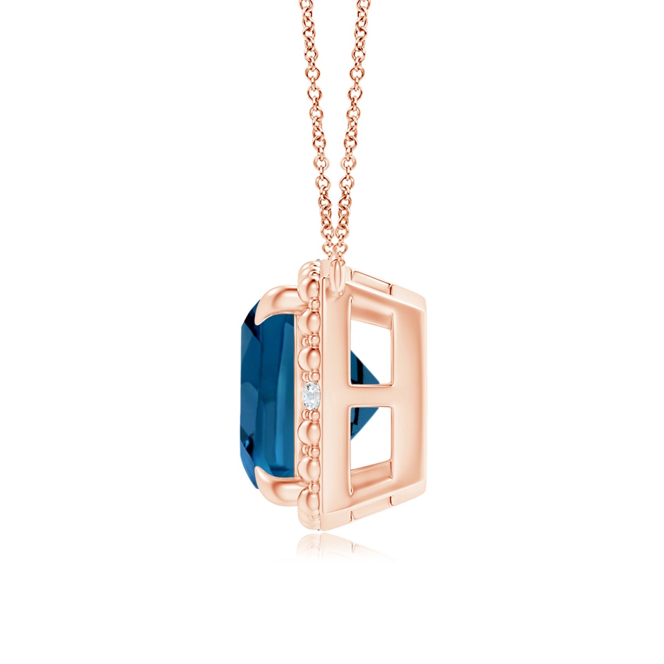 8mm AAA Claw-Set Cushion London Blue Topaz Beaded Halo Necklace in Rose Gold product image