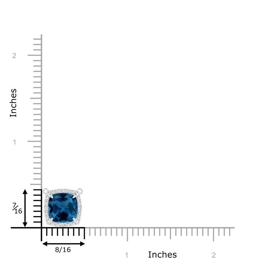 8mm AAA Claw-Set Cushion London Blue Topaz Beaded Halo Necklace in White Gold product image