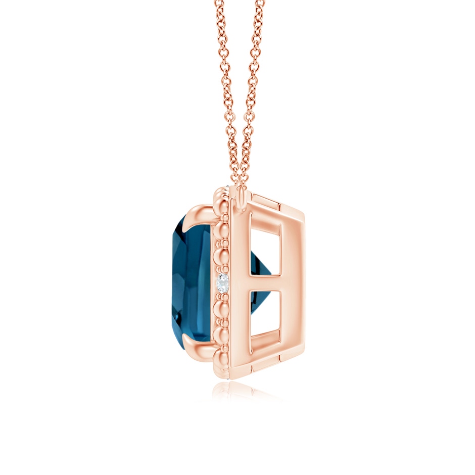 8mm AAAA Claw-Set Cushion London Blue Topaz Beaded Halo Necklace in Rose Gold product image