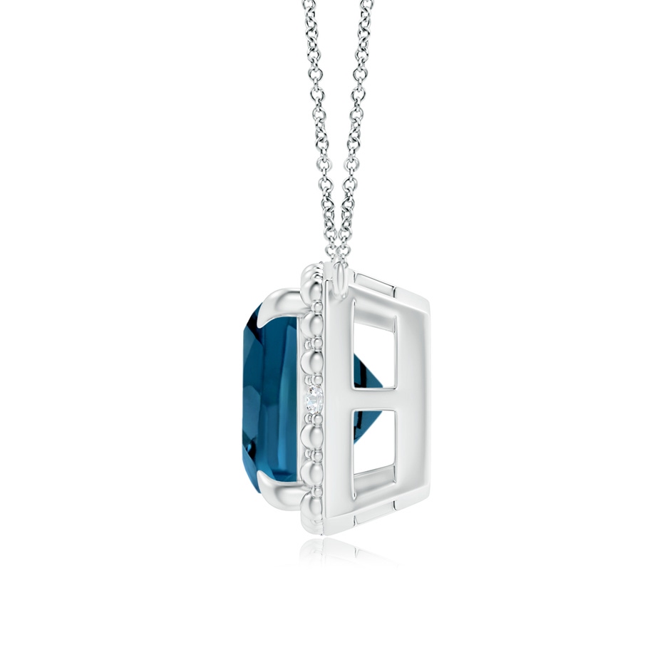 8mm AAAA Claw-Set Cushion London Blue Topaz Beaded Halo Necklace in White Gold product image
