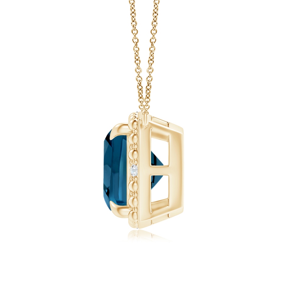 8mm AAAA Claw-Set Cushion London Blue Topaz Beaded Halo Necklace in Yellow Gold product image