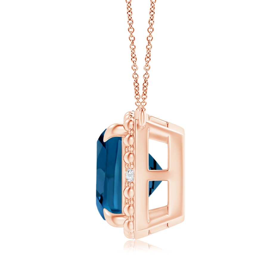 9mm AAA Claw-Set Cushion London Blue Topaz Beaded Halo Necklace in Rose Gold product image