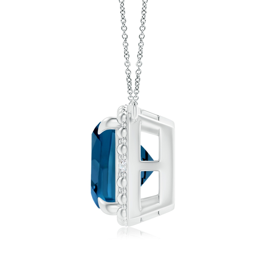 9mm AAA Claw-Set Cushion London Blue Topaz Beaded Halo Necklace in White Gold Product Image