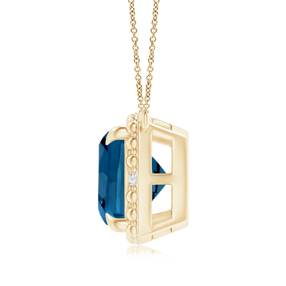 9mm AAA Claw-Set Cushion London Blue Topaz Beaded Halo Necklace in Yellow Gold product image