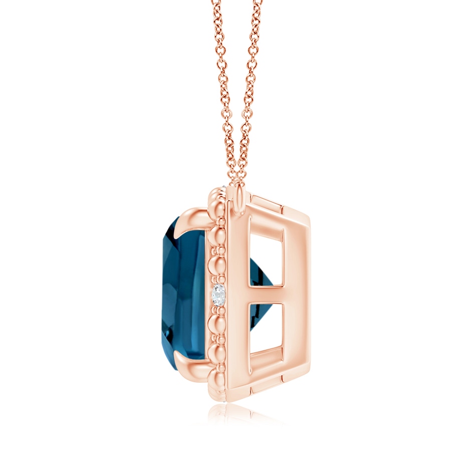 9mm AAAA Claw-Set Cushion London Blue Topaz Beaded Halo Necklace in Rose Gold product image
