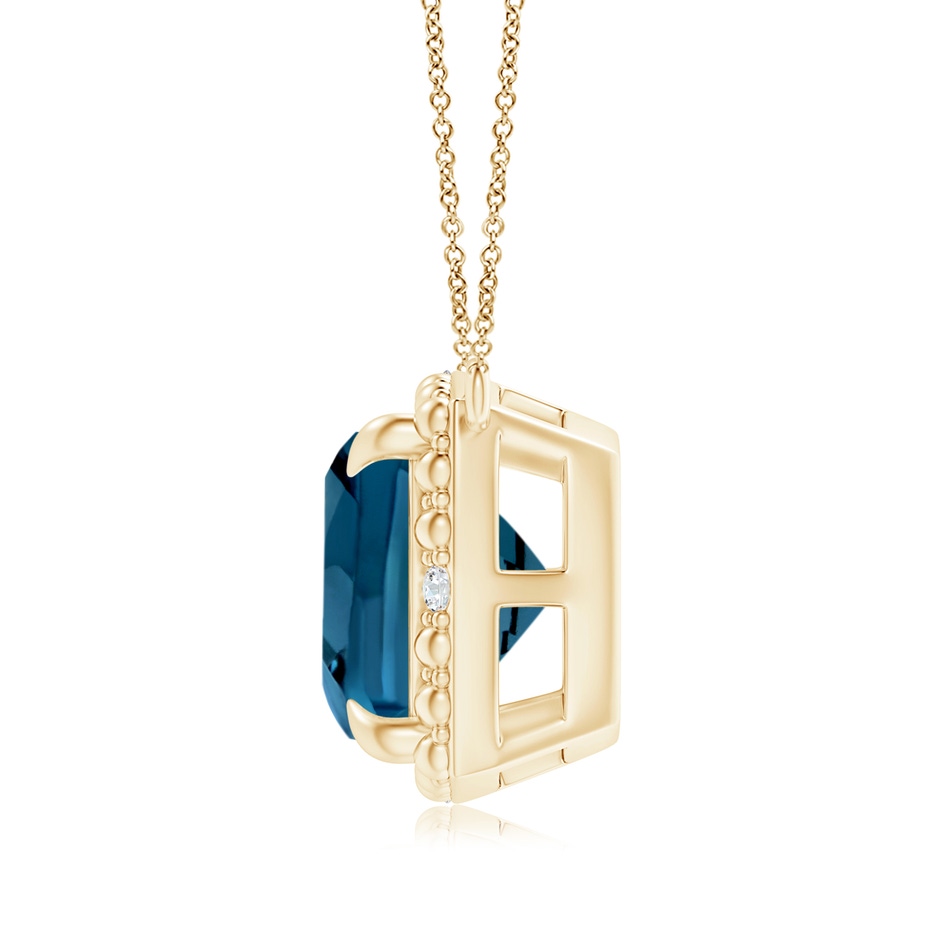 9mm AAAA Claw-Set Cushion London Blue Topaz Beaded Halo Necklace in Yellow Gold product image